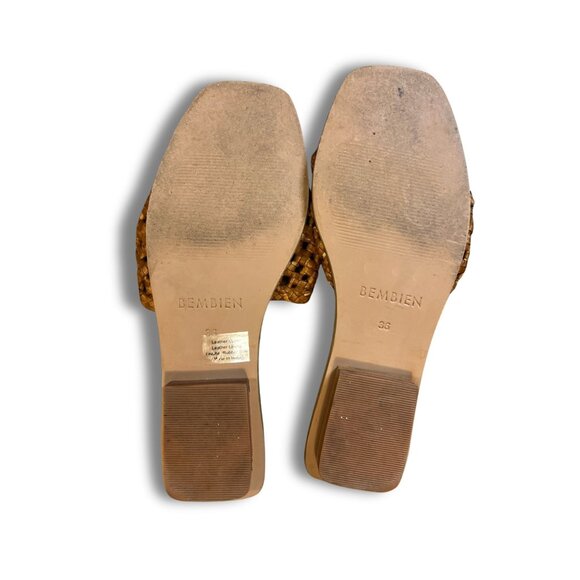 Bembien Milana Woven Leather Slides Size 6 Brown Square Toe Sandals Made In Indi - Picture 5 of 6